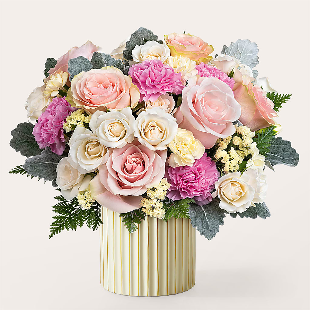 Blissful Moments Bouquet with Ivory Vase – My Touch Flowers, Watsonville CA