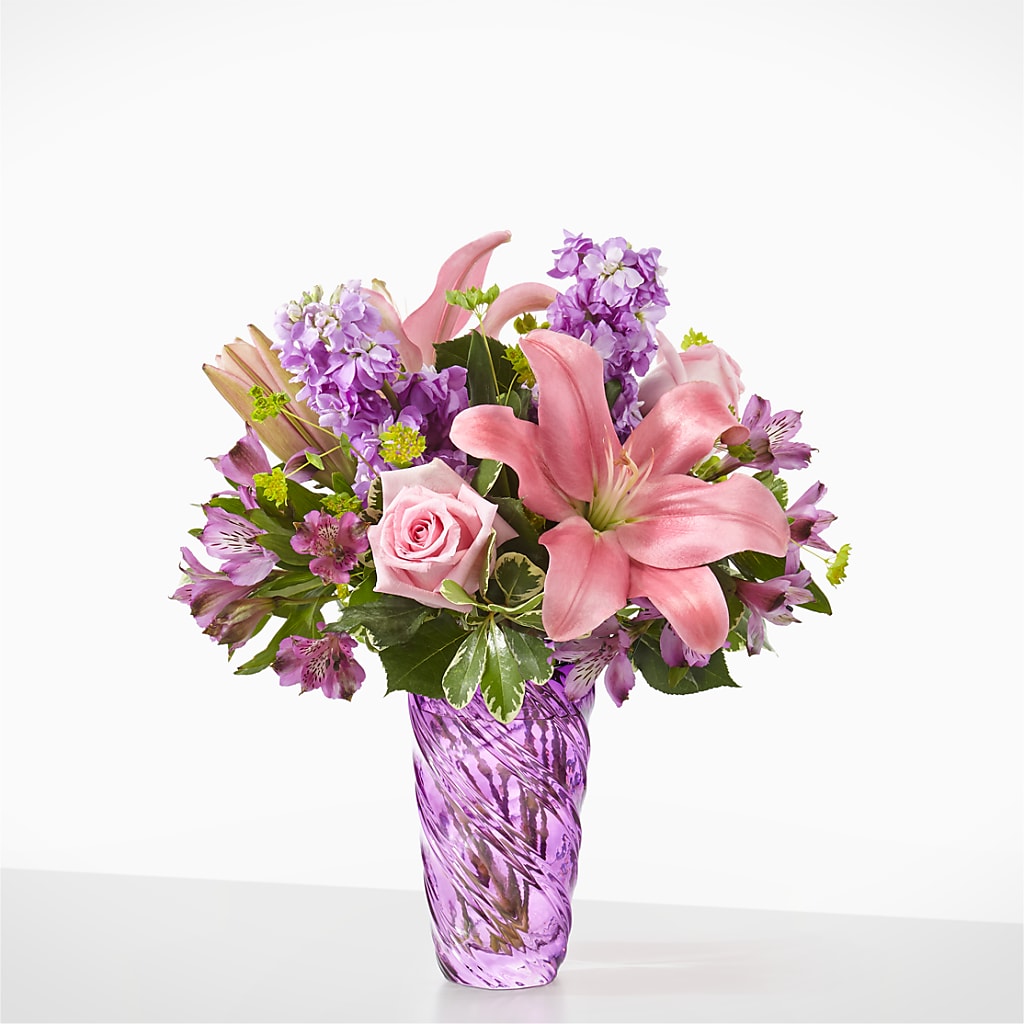 Precious Petals Bouquet with Luxe Swirl Vase – My Touch Flowers, Watsonville CA